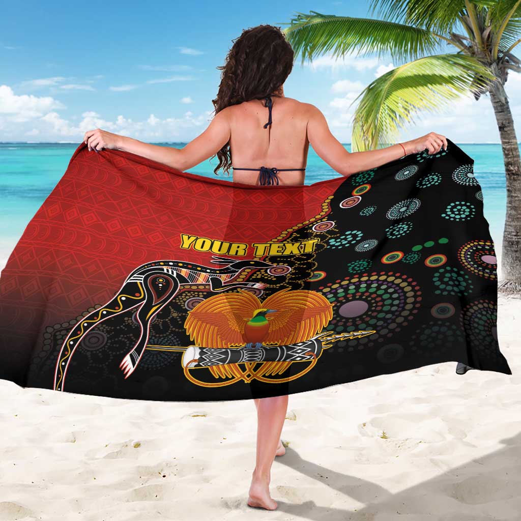 Personalised Papua New Guinea and Australia Together Sarong Bird-of-paradise and Kangaroo with Aboriginal Pattern