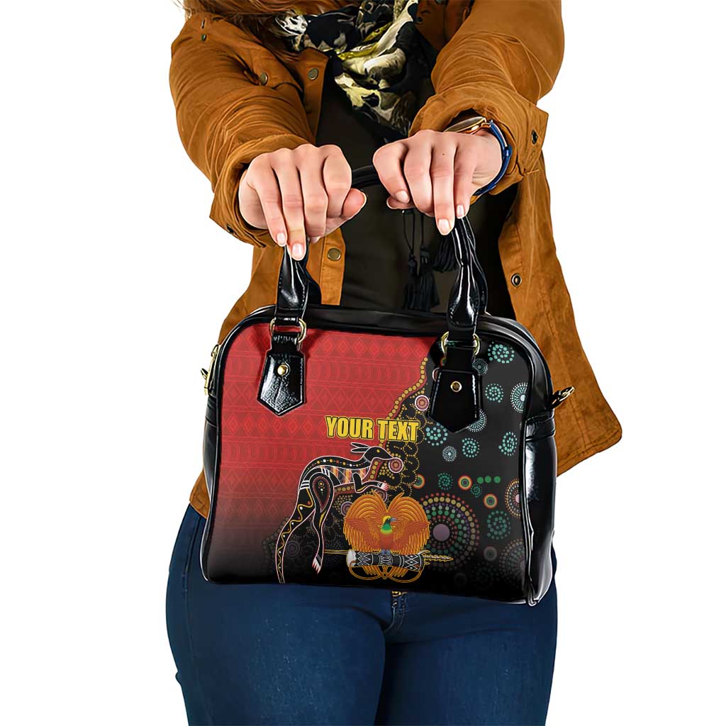 Personalised Papua New Guinea and Australia Together Shoulder Handbag Bird-of-paradise and Kangaroo with Aboriginal Pattern