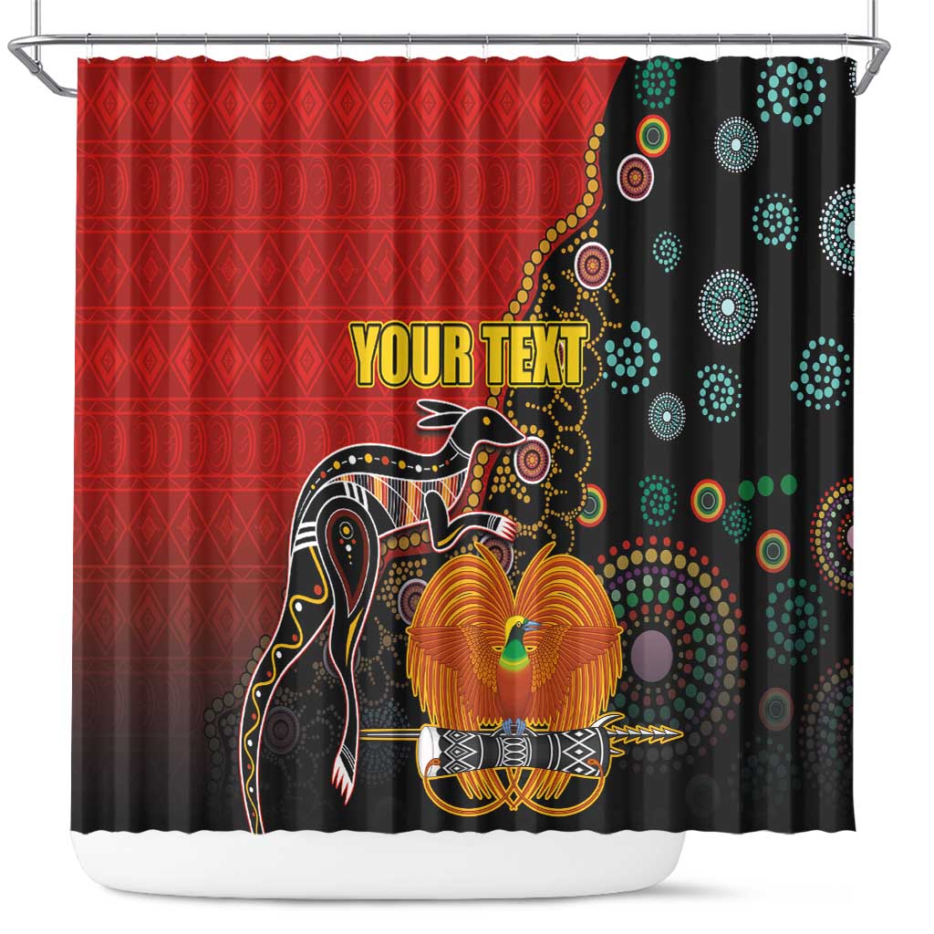 Personalised Papua New Guinea and Australia Together Shower Curtain Bird-of-paradise and Kangaroo with Aboriginal Pattern