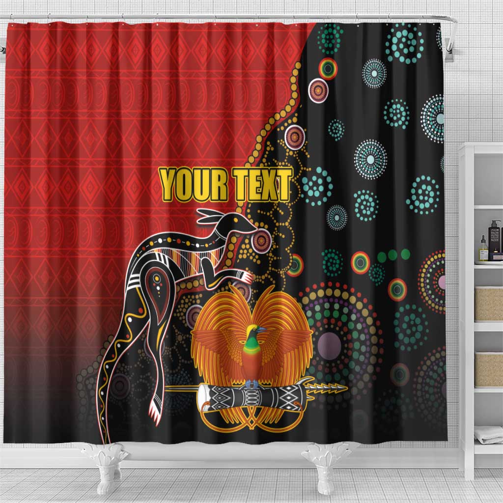 Personalised Papua New Guinea and Australia Together Shower Curtain Bird-of-paradise and Kangaroo with Aboriginal Pattern