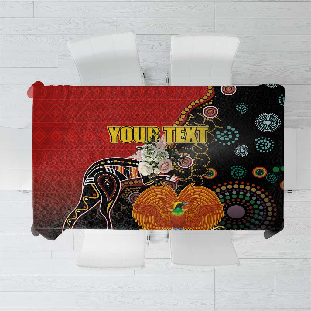 Personalised Papua New Guinea and Australia Together Tablecloth Bird-of-paradise and Kangaroo with Aboriginal Pattern LT03 Red - Polynesian Pride