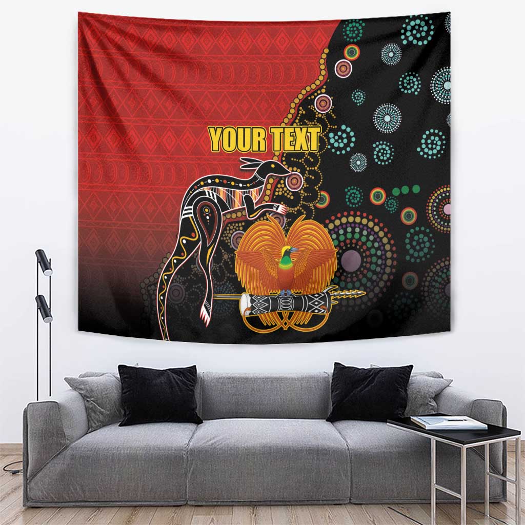 Personalised Papua New Guinea and Australia Together Tapestry Bird-of-paradise and Kangaroo with Aboriginal Pattern