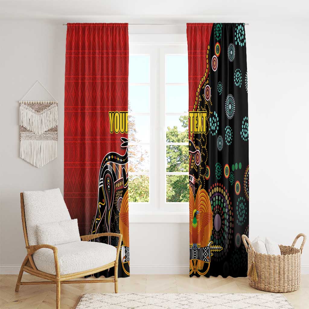 Personalised Papua New Guinea and Australia Together Window Curtain Bird-of-paradise and Kangaroo with Aboriginal Pattern LT03 - Polynesian Pride