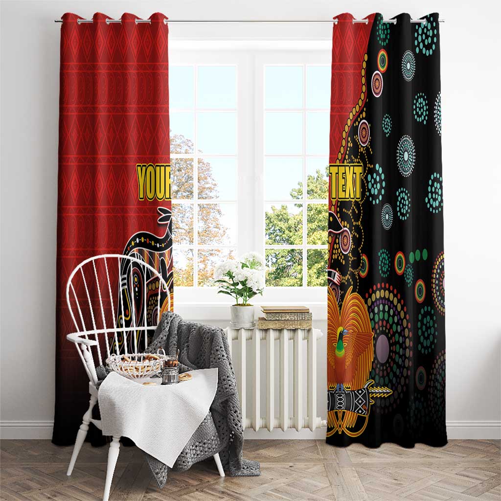 Personalised Papua New Guinea and Australia Together Window Curtain Bird-of-paradise and Kangaroo with Aboriginal Pattern LT03 - Polynesian Pride