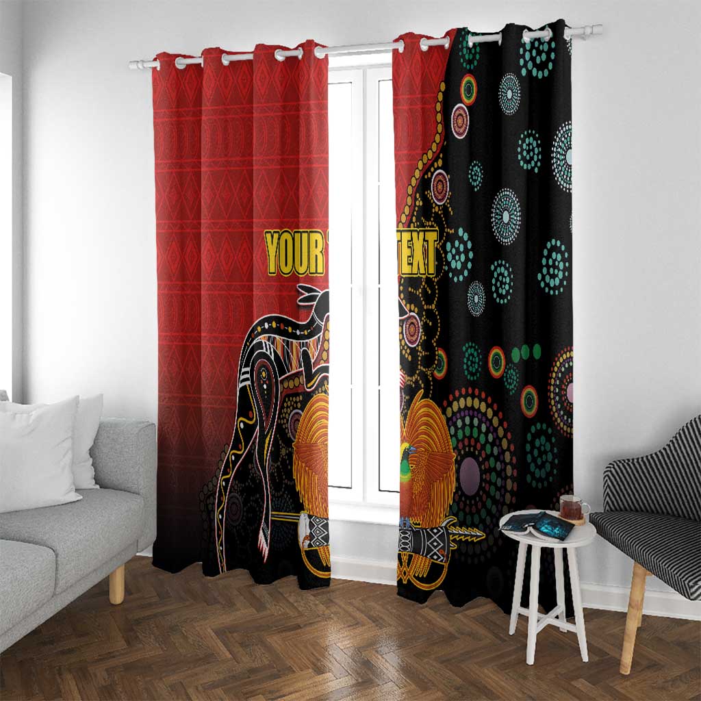 Personalised Papua New Guinea and Australia Together Window Curtain Bird-of-paradise and Kangaroo with Aboriginal Pattern LT03 With Grommets Red - Polynesian Pride