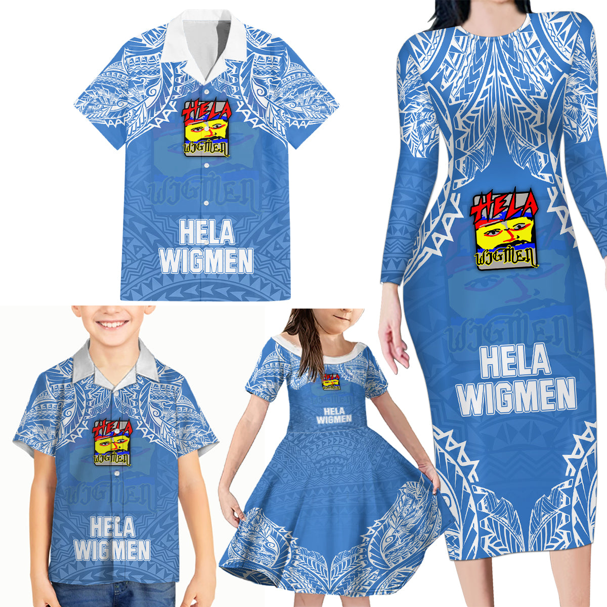 Hela Wigmen Rugby Family Matching Long Sleeve Bodycon Dress and Hawaiian Shirt Papua New Guinea Polynesian Tattoo LT03 - Polynesian Pride