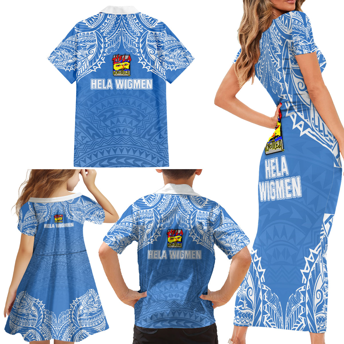 Hela Wigmen Rugby Family Matching Short Sleeve Bodycon Dress and Hawaiian Shirt Papua New Guinea Polynesian Tattoo LT03 - Polynesian Pride