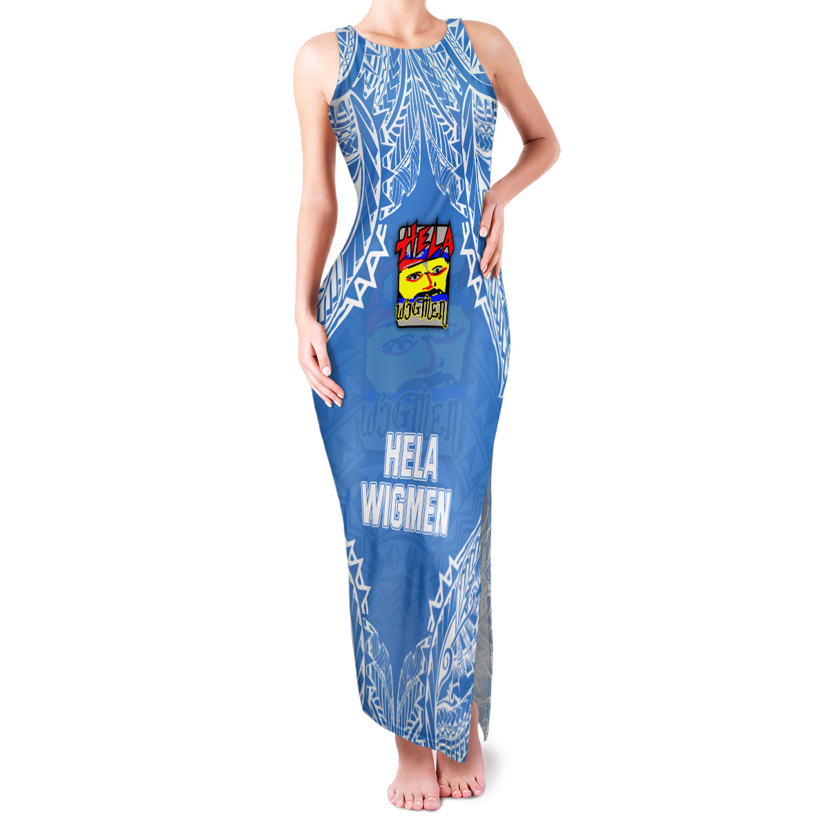 Hela Wigmen Rugby Family Matching Tank Maxi Dress and Hawaiian Shirt Papua New Guinea Polynesian Tattoo LT03 Mom's Dress Blue - Polynesian Pride