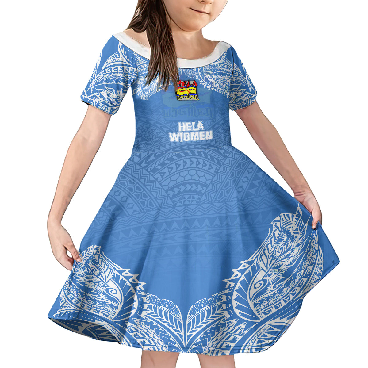 Custom Hela Wigmen Rugby Family Matching Long Sleeve Bodycon Dress and Hawaiian Shirt Papua New Guinea Polynesian Tattoo LT03 Daughter's Dress Blue - Polynesian Pride