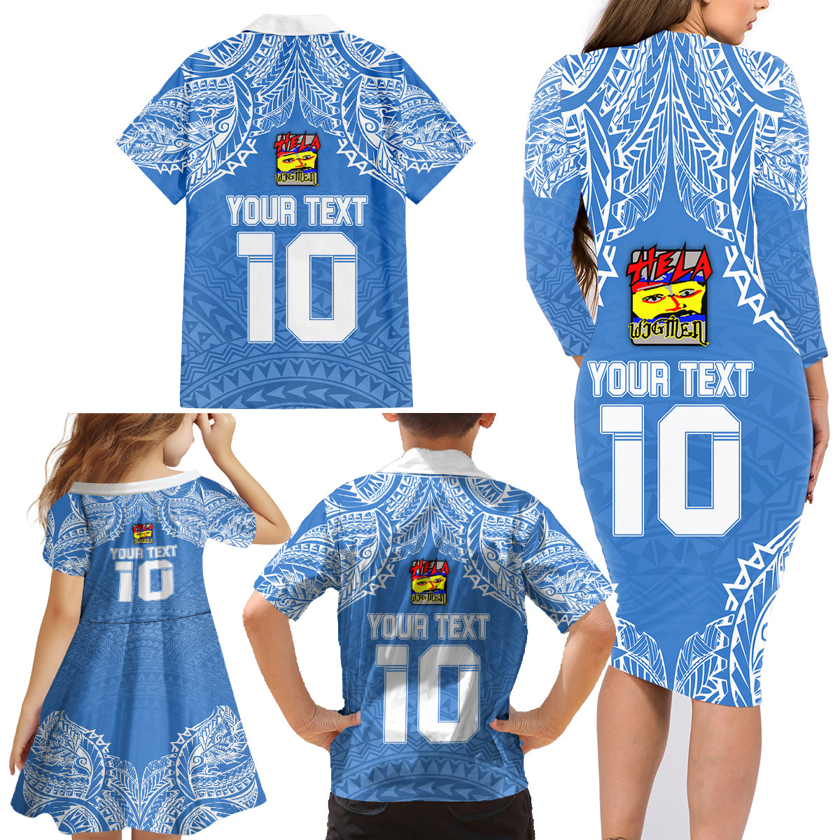 Custom Hela Wigmen Rugby Family Matching Long Sleeve Bodycon Dress and Hawaiian Shirt Papua New Guinea Polynesian Tattoo LT03 - Polynesian Pride