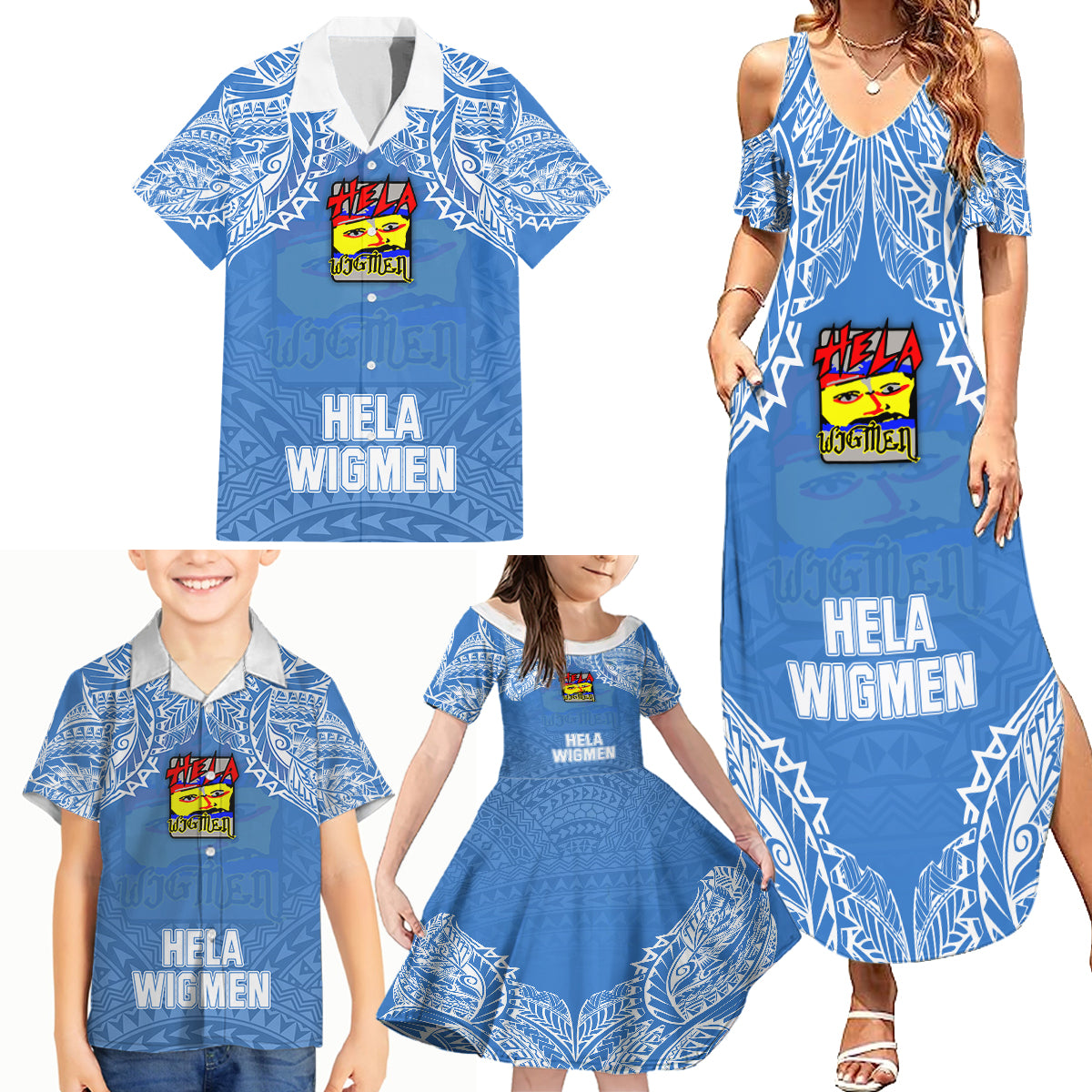 Custom Hela Wigmen Rugby Family Matching Summer Maxi Dress and Hawaiian Shirt Papua New Guinea Polynesian Tattoo LT03 - Polynesian Pride