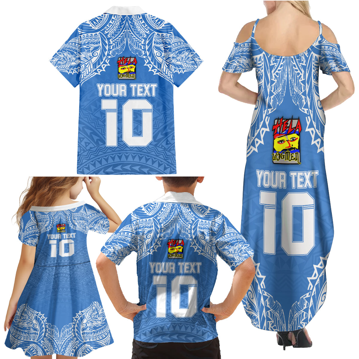 Custom Hela Wigmen Rugby Family Matching Summer Maxi Dress and Hawaiian Shirt Papua New Guinea Polynesian Tattoo LT03 - Polynesian Pride