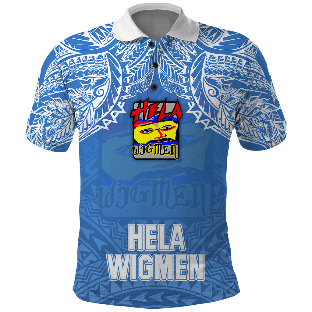 Custom Hela Wigmen Rugby Polo Shirt Papua New Guinea Polynesian Tattoo LT03 Blue - Polynesian Pride