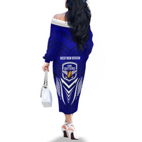 Kimbe Cutters Rugby Family Matching Off Shoulder Long Sleeve Dress and Hawaiian Shirt Papua New Guinea Polynesian Tattoo Blue Version LT03 - Polynesian Pride