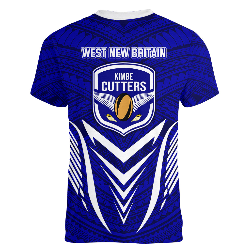 Kimbe Cutters Rugby Women V Neck T Shirt Papua New Guinea Polynesian Tattoo Blue Version LT03 - Polynesian Pride