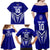 Custom Kimbe Cutters Rugby Family Matching Off Shoulder Long Sleeve Dress and Hawaiian Shirt Papua New Guinea Polynesian Tattoo Blue Version LT03 - Polynesian Pride