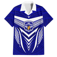 Custom Kimbe Cutters Rugby Family Matching Puletasi Dress and Hawaiian Shirt Papua New Guinea Polynesian Tattoo Blue Version LT03 Dad's Shirt - Short Sleeve Blue - Polynesian Pride