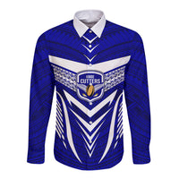 Custom Kimbe Cutters Rugby Long Sleeve Button Shirt Papua New Guinea Polynesian Tattoo Blue Version LT03 Unisex Blue - Polynesian Pride