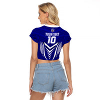 Custom Kimbe Cutters Rugby Raglan Cropped T Shirt Papua New Guinea Polynesian Tattoo Blue Version LT03 - Polynesian Pride