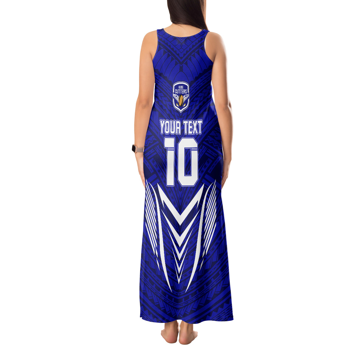 Custom Kimbe Cutters Rugby Tank Maxi Dress Papua New Guinea Polynesian Tattoo Blue Version LT03 - Polynesian Pride