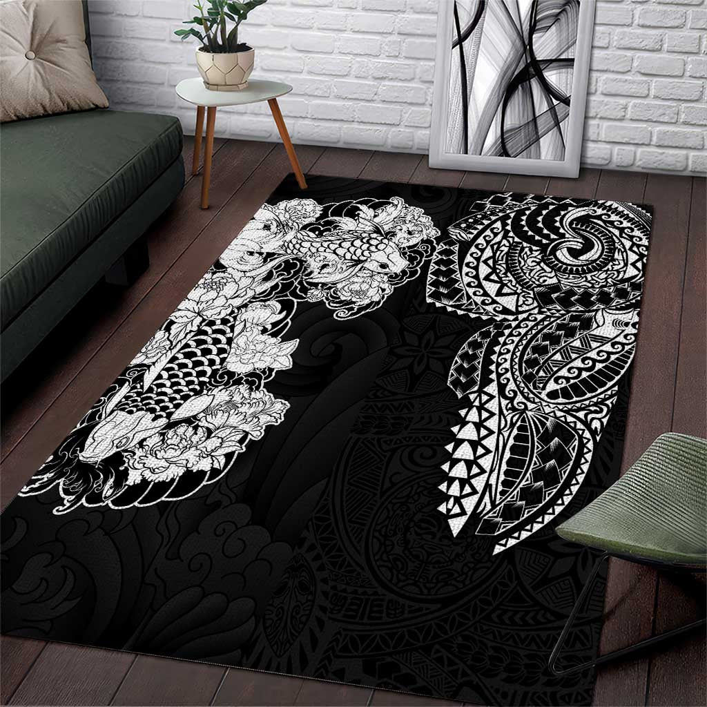 Japanese Irezumi and Hawaiian Polynesian Art Tattoo Area Rug Black Color - Polynesian Pride