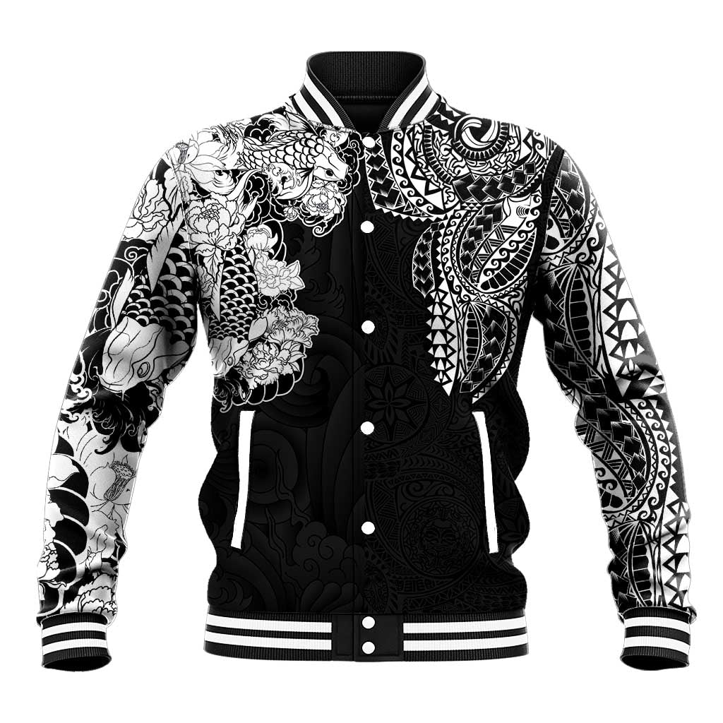 Japanese Irezumi and Hawaiian Polynesian Art Tattoo Baseball Jacket Black Color LT03 Unisex Black - Polynesian Pride