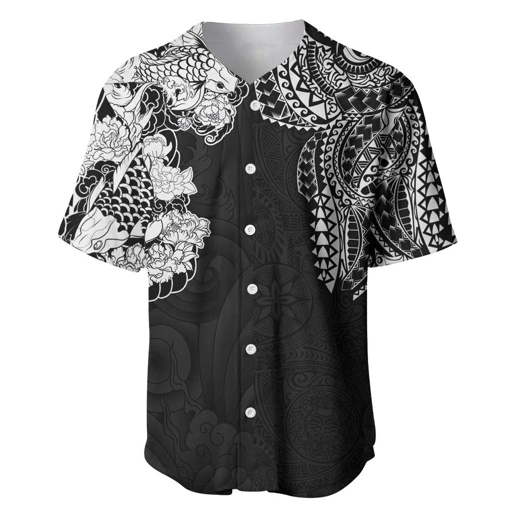 Japanese Irezumi and Hawaiian Polynesian Art Tattoo Baseball Jersey Black Color - Polynesian Pride