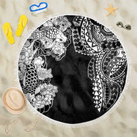 Japanese Irezumi and Hawaiian Polynesian Art Tattoo Beach Blanket Black Color LT03 One Size 150cm Black - Polynesian Pride