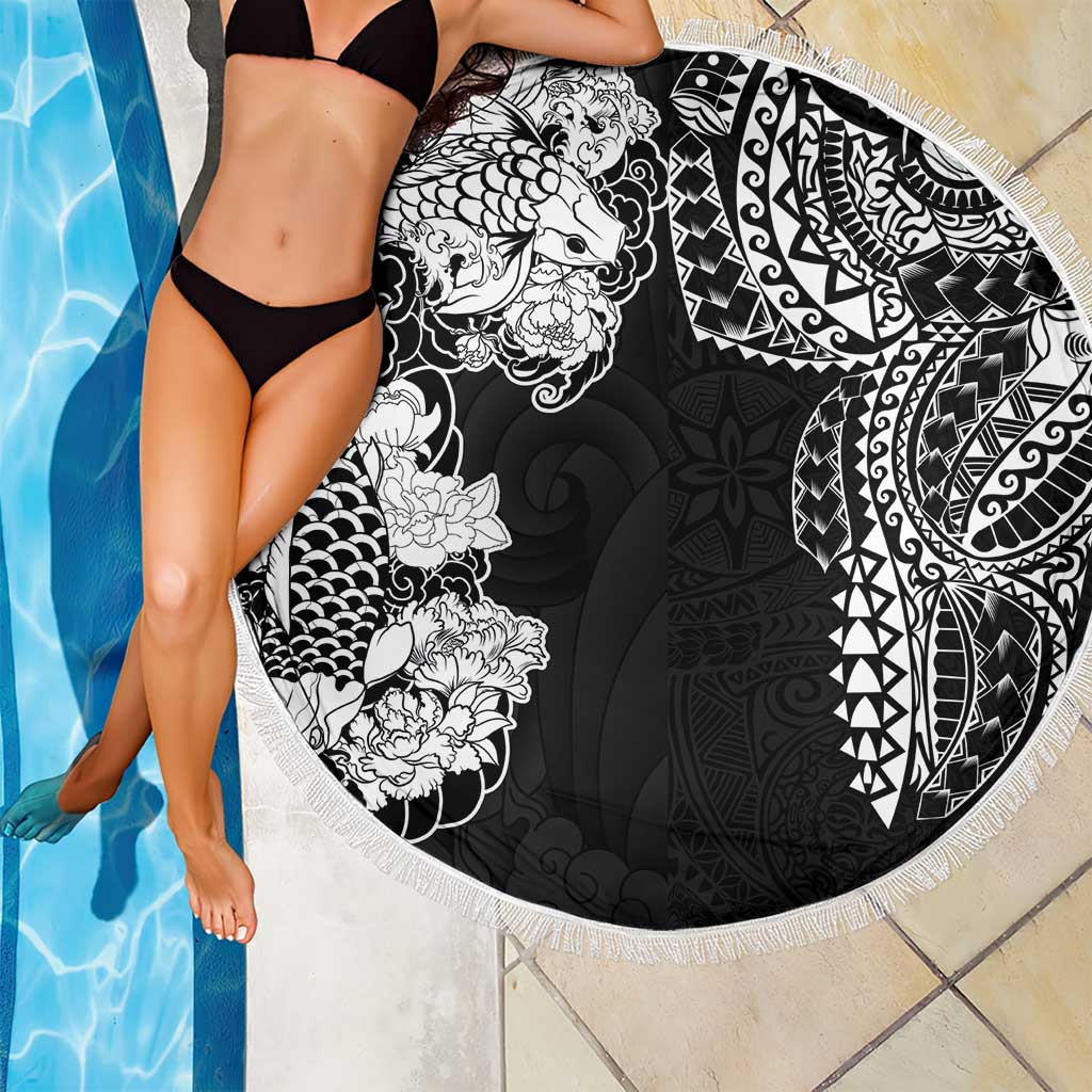 Japanese Irezumi and Hawaiian Polynesian Art Tattoo Beach Blanket Black Color LT03 - Polynesian Pride