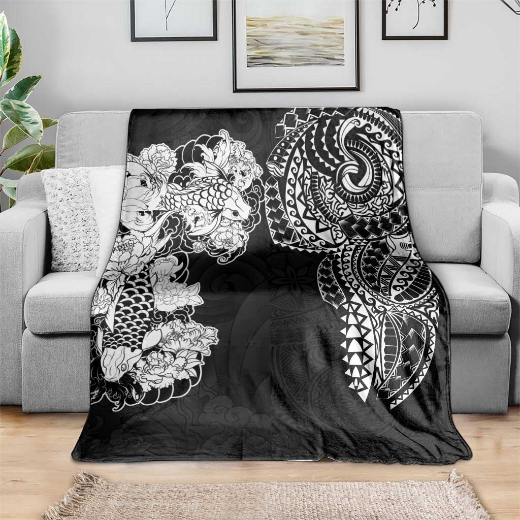 Japanese Irezumi and Hawaiian Polynesian Art Tattoo Blanket Black Color - Polynesian Pride
