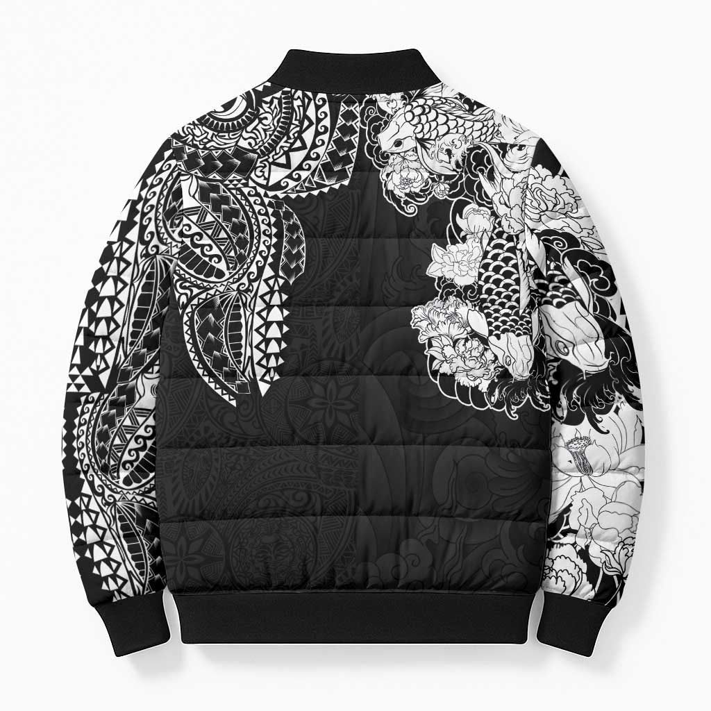 Japanese Irezumi and Hawaiian Polynesian Art Tattoo Bomber Puffer Jacket Black Color LT03 - Polynesian Pride