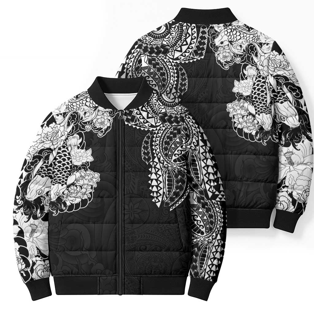 Japanese Irezumi and Hawaiian Polynesian Art Tattoo Bomber Puffer Jacket Black Color LT03 - Polynesian Pride