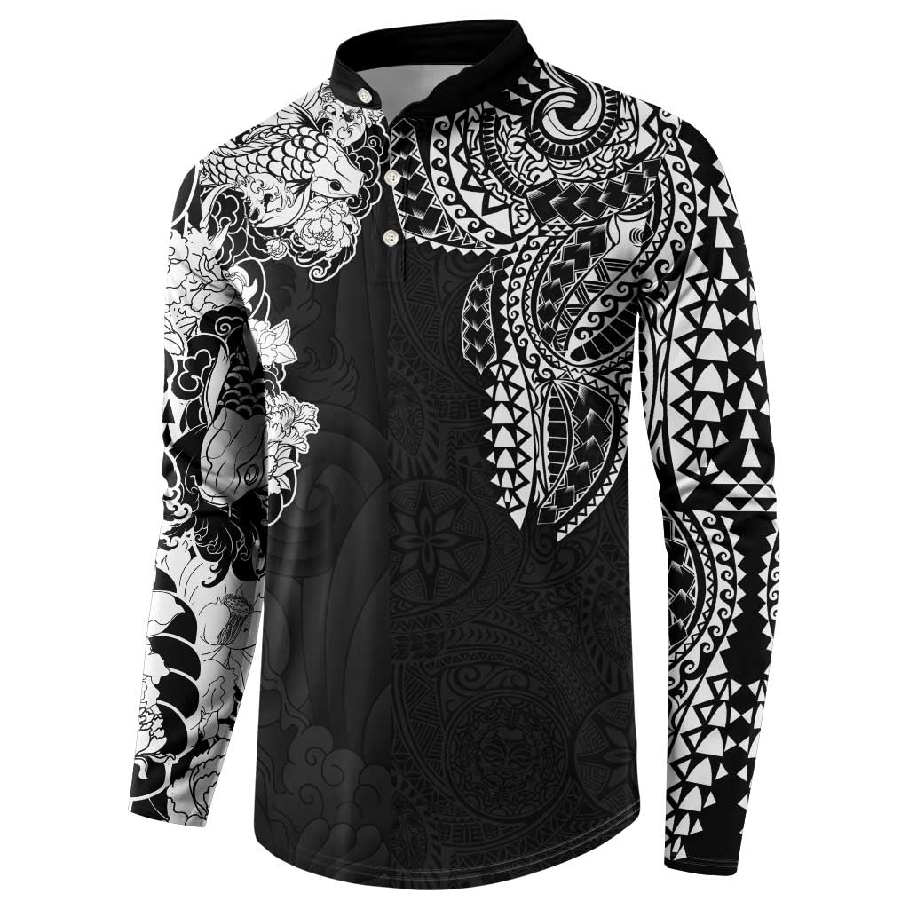 Japanese Irezumi and Hawaiian Polynesian Art Tattoo Button Sweatshirt Black Color LT03 - Polynesian Pride