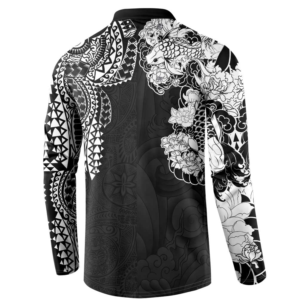 Japanese Irezumi and Hawaiian Polynesian Art Tattoo Button Sweatshirt Black Color LT03 - Polynesian Pride