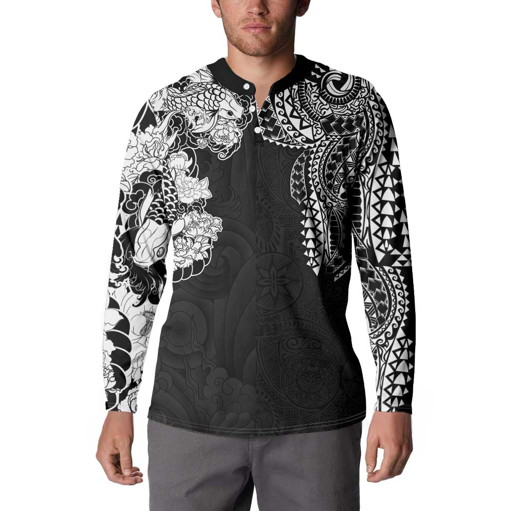 Japanese Irezumi and Hawaiian Polynesian Art Tattoo Button Sweatshirt Black Color LT03 - Polynesian Pride