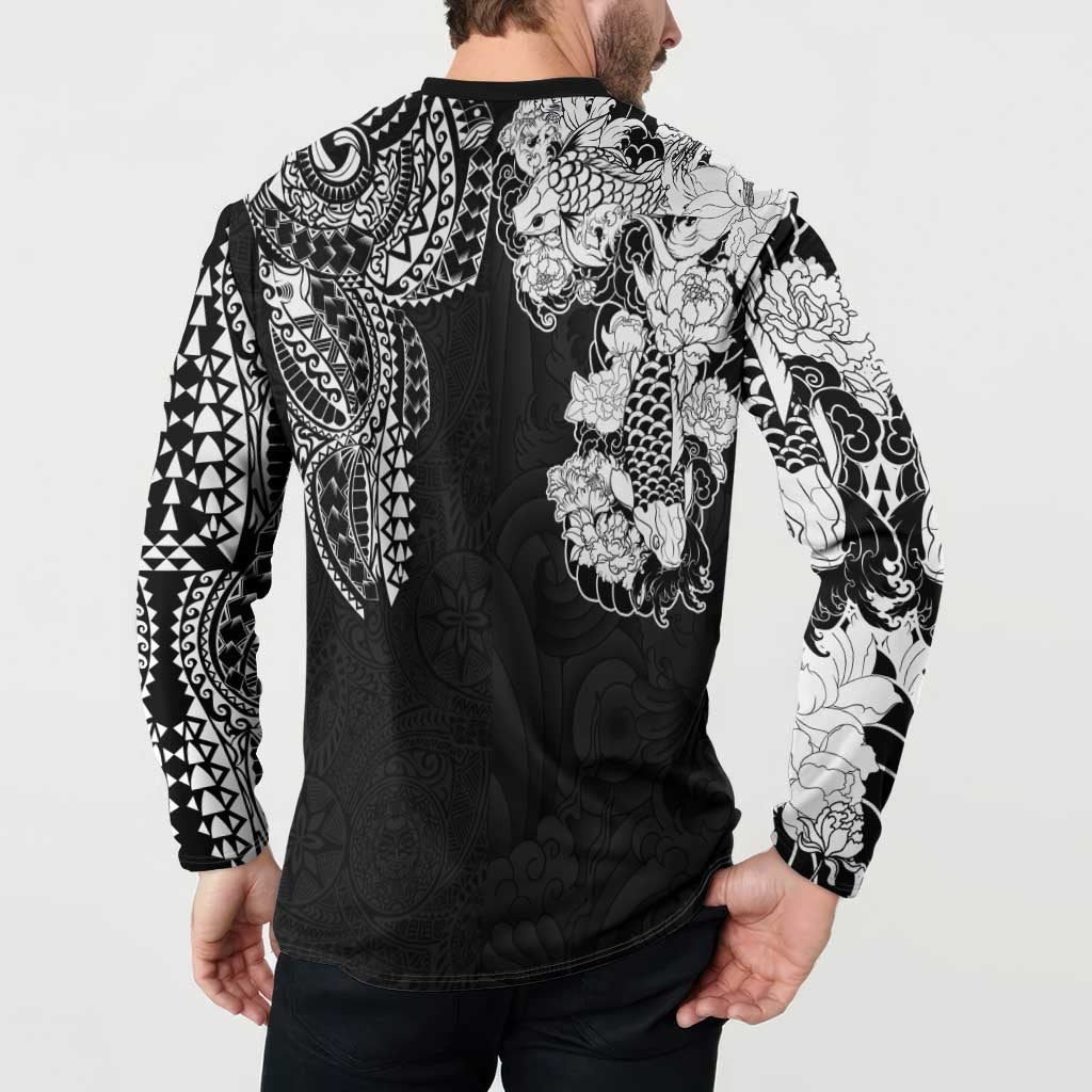 Japanese Irezumi and Hawaiian Polynesian Art Tattoo Button Sweatshirt Black Color LT03 - Polynesian Pride