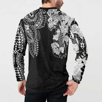 Japanese Irezumi and Hawaiian Polynesian Art Tattoo Button Sweatshirt Black Color LT03 - Polynesian Pride