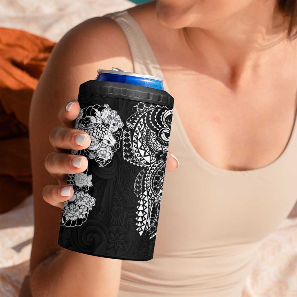 Japanese Irezumi and Hawaiian Polynesian Art Tattoo 4 in 1 Can Cooler Tumbler Black Color - Polynesian Pride