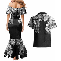 Japanese Irezumi and Hawaiian Polynesian Art Tattoo Couples Matching Mermaid Dress and Hawaiian Shirt Black Color - Polynesian Pride