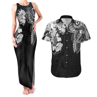 Japanese Irezumi and Hawaiian Polynesian Art Tattoo Couples Matching Tank Maxi Dress and Hawaiian Shirt Black Color - Polynesian Pride