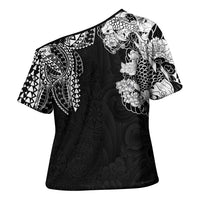 Japanese Irezumi and Hawaiian Polynesian Art Tattoo Cross Shoulder Shirt Black Color LT03 - Polynesian Pride