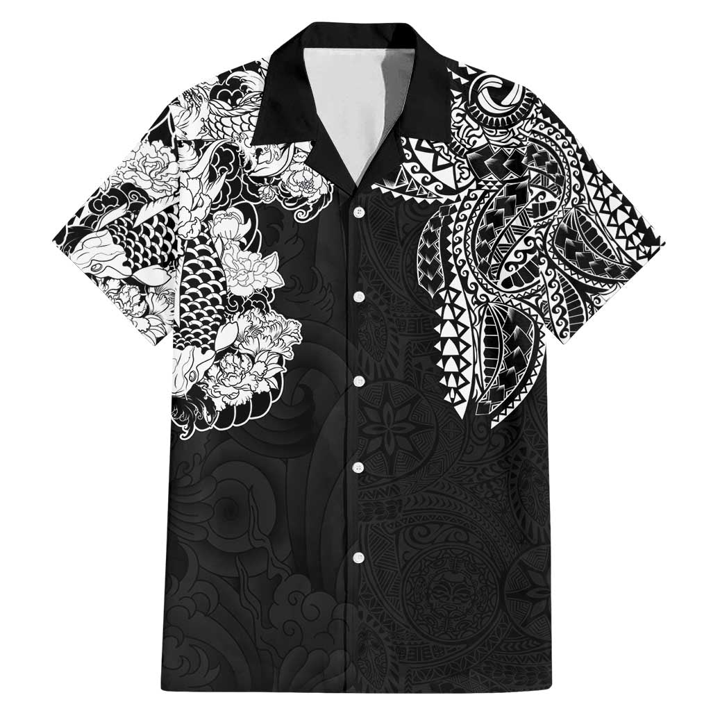Japanese Irezumi and Hawaiian Polynesian Art Tattoo Family Matching Mermaid Dress and Hawaiian Shirt Black Color - Polynesian Pride