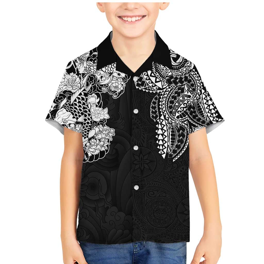 Japanese Irezumi and Hawaiian Polynesian Art Tattoo Family Matching Mermaid Dress and Hawaiian Shirt Black Color - Polynesian Pride