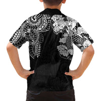Japanese Irezumi and Hawaiian Polynesian Art Tattoo Family Matching Off The Shoulder Long Sleeve Dress and Hawaiian Shirt Black Color - Polynesian Pride