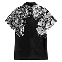 Japanese Irezumi and Hawaiian Polynesian Art Tattoo Family Matching Off The Shoulder Long Sleeve Dress and Hawaiian Shirt Black Color - Polynesian Pride