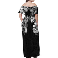 Japanese Irezumi and Hawaiian Polynesian Art Tattoo Family Matching Off Shoulder Maxi Dress and Hawaiian Shirt Black Color - Polynesian Pride