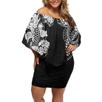 Japanese Irezumi and Hawaiian Polynesian Art Tattoo Family Matching Off Shoulder Short Dress and Hawaiian Shirt Black Color - Polynesian Pride