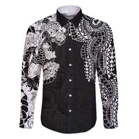 Japanese Irezumi and Hawaiian Polynesian Art Tattoo Family Matching Puletasi and Hawaiian Shirt Black Color - Polynesian Pride