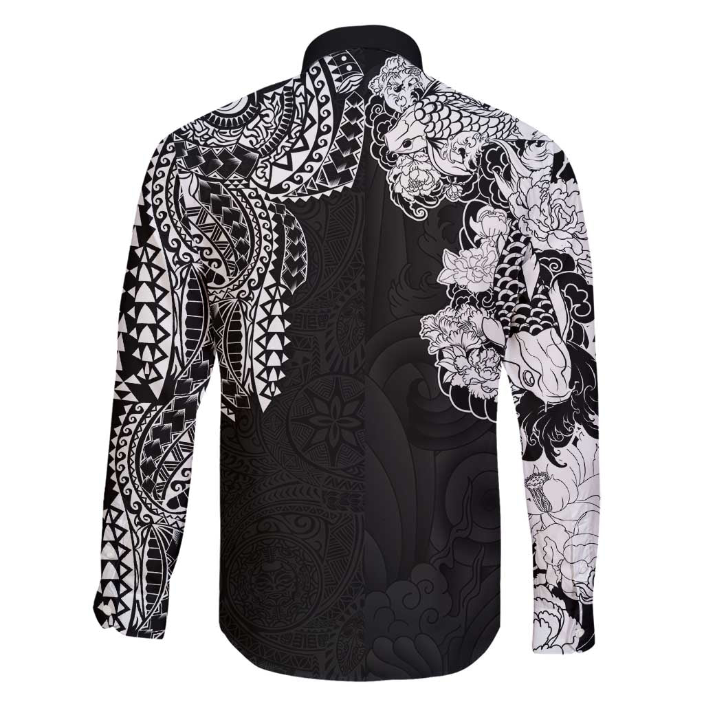 Japanese Irezumi and Hawaiian Polynesian Art Tattoo Family Matching Puletasi and Hawaiian Shirt Black Color - Polynesian Pride