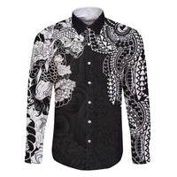 Japanese Irezumi and Hawaiian Polynesian Art Tattoo Family Matching Summer Maxi Dress and Hawaiian Shirt Black Color - Polynesian Pride